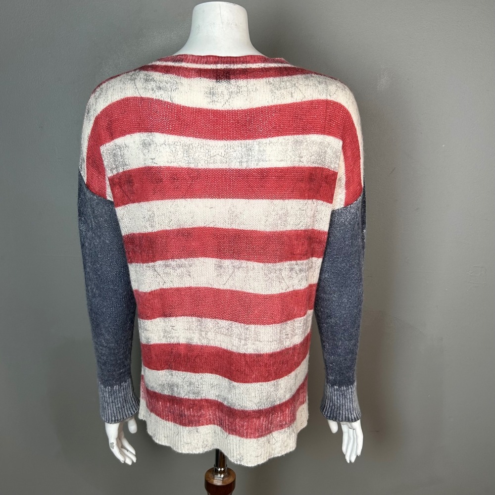 Skull Cashmere Sweater Small American Flag Cashmere Americana Western Coastal - Picture 3 of 12